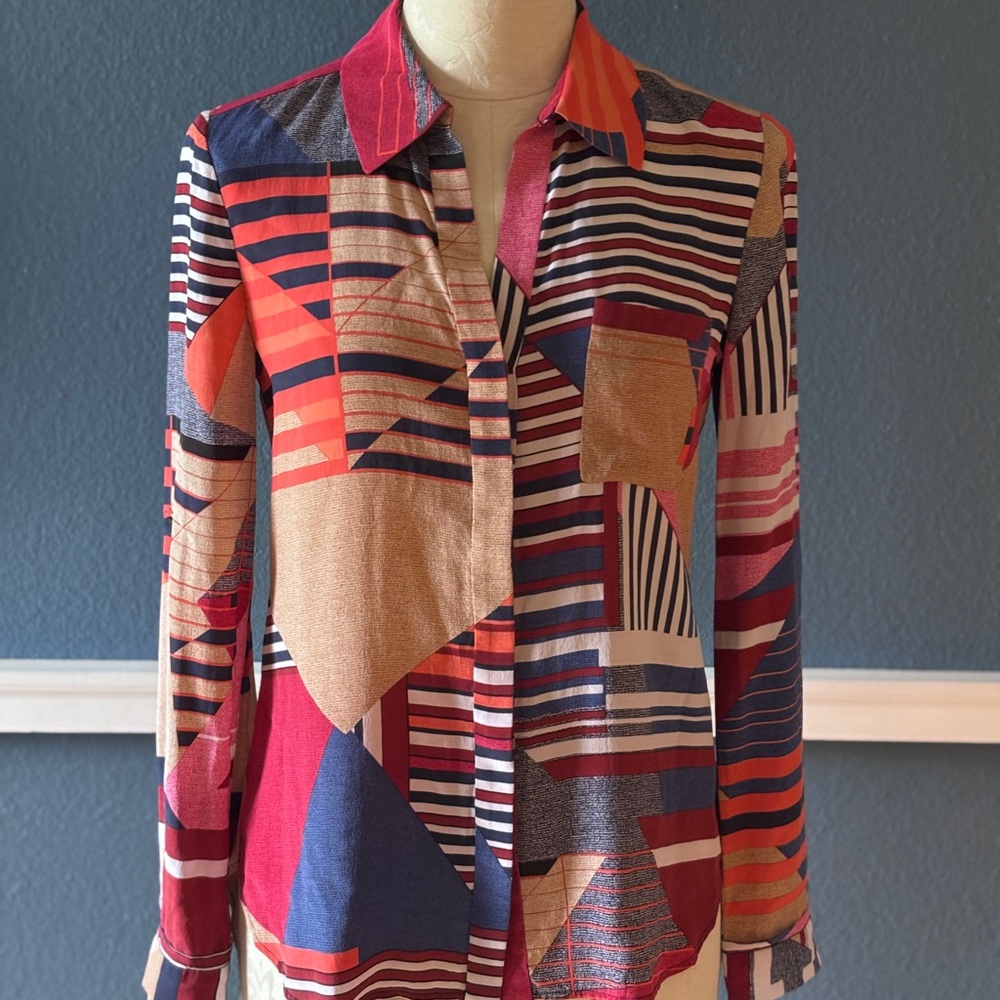 Diane von Furstenberg Multicolor Abstract Printed Silk Top